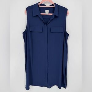 Chico's Sleeveless Dusty Blue Collared Breathable Tunic With Slits Size 3 (XL)